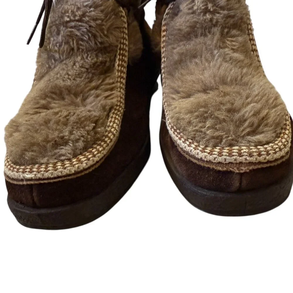 Yodelers Vintage 70s Brown Suede Leather Fur Lined Snow Boots Women's size 6
